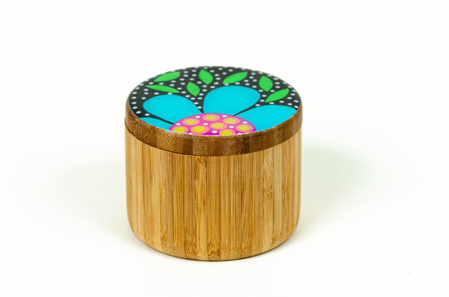 Flowered Round Box - Turquoise - Art by Mele