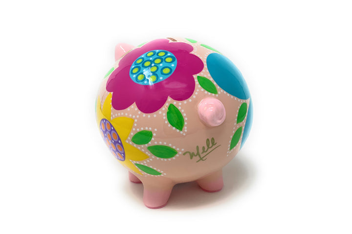Decorative Piggy Bank - Turquoise/Fuchsia - Art by Mele